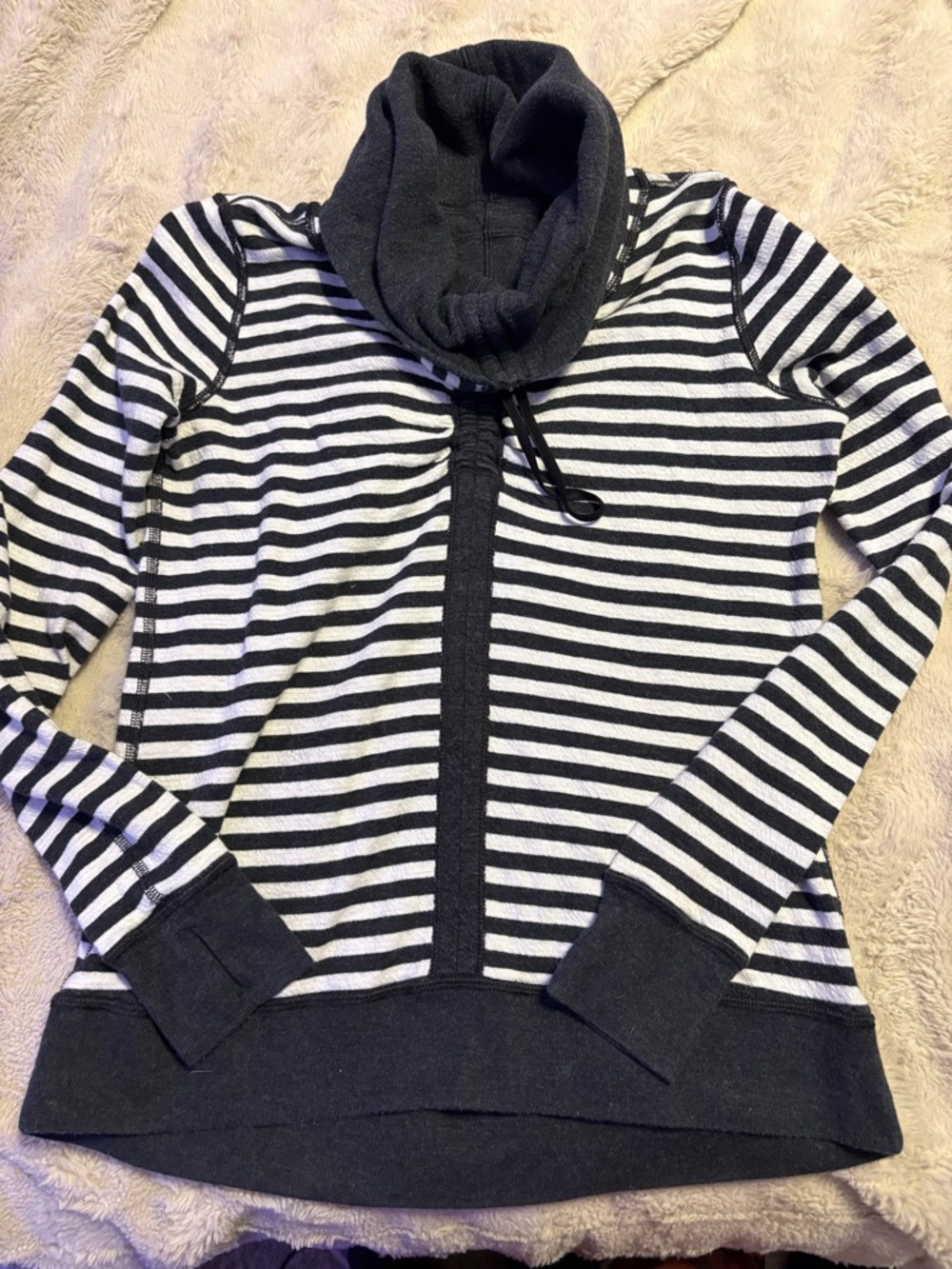 Lululemon reversible grey/Black & White Striped Cowl Neck top